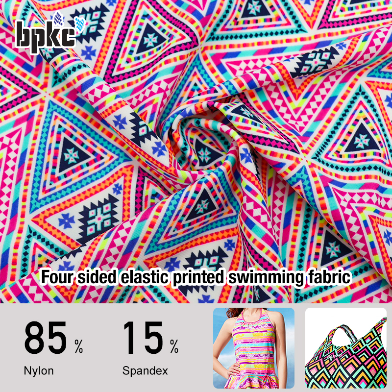 Four sided elastic printed swimming fabric