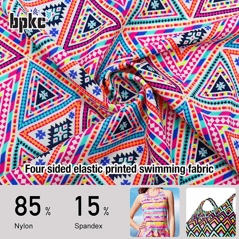 Four sided elastic printed swimming fabric